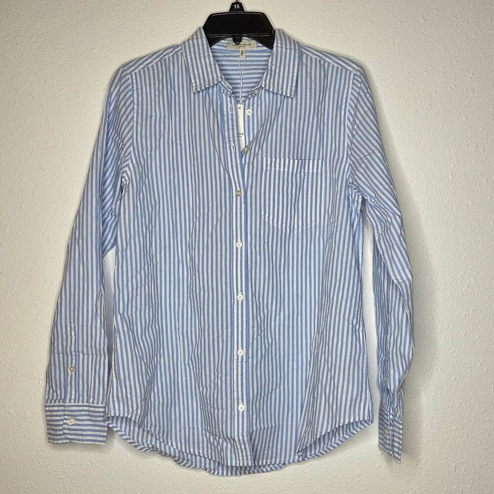 NWT Lafayette 148 New York Women's Striped Button Front Shirt - Venetian Sky